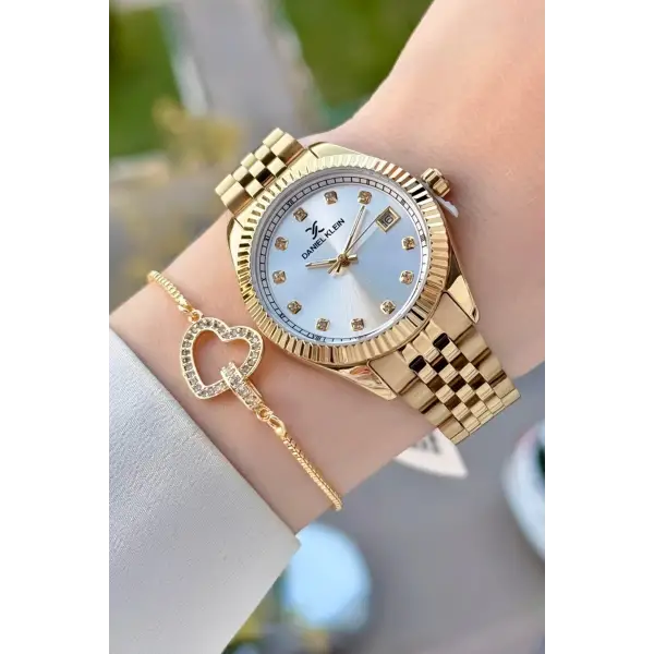 Gold Renk 34 Mm Hediye Paketli Kadın Kol Saati ve Bileklik