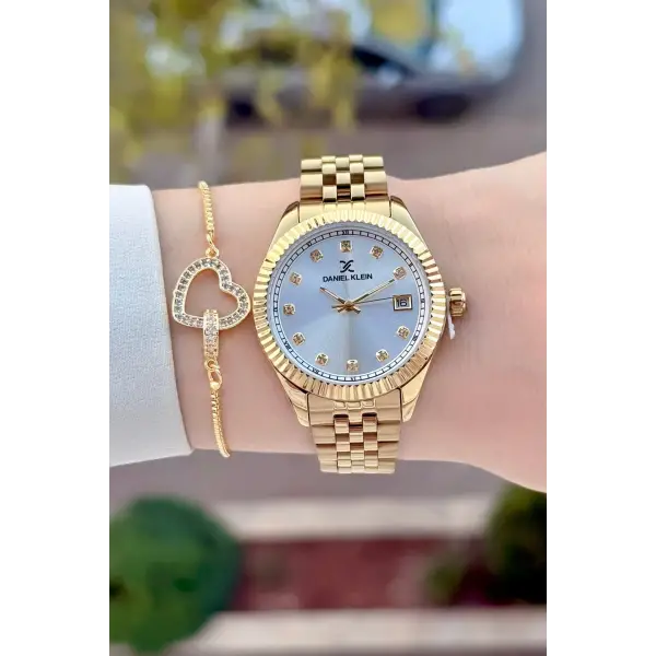 Gold Renk 34 Mm Hediye Paketli Kadın Kol Saati ve Bileklik