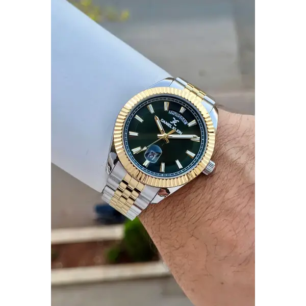 Kadranı Yeşil Kordonu Gold Gümüş Renk 42 Mm İç Göstergeleri Aktif Erkek Kol Saati