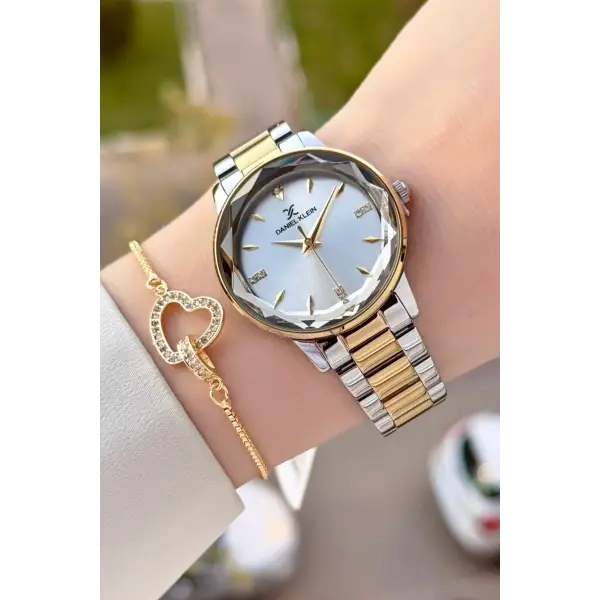 Gold Gümüş Renk 34 Mm Kadın Kol Saati ve Bileklik