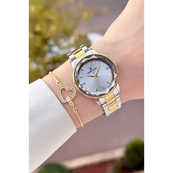 Gold Gümüş Renk 34 Mm Kadın Kol Saati ve Bileklik