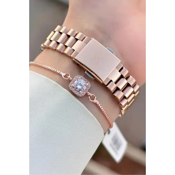 Rose Renk 33 Mm Kadın Kol Saati ve Bileklik