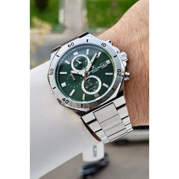 Kadranı Yeşil Kordonu Gümüş Renk 42 Mm İç Göstergeleri Aktif Erkek Kol Saati