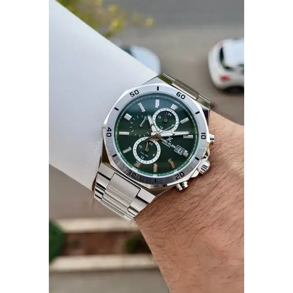 Kadranı Yeşil Kordonu Gümüş Renk 42 Mm İç Göstergeleri Aktif Erkek Kol Saati