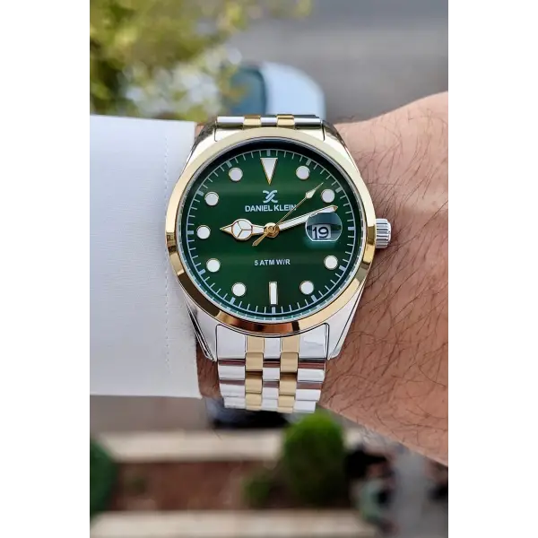 Kadranı Yeşil Kordonu Gold Gümüş Renk İç Göstergeleri Aktif Hediye Paketli Erkek Kol Saati