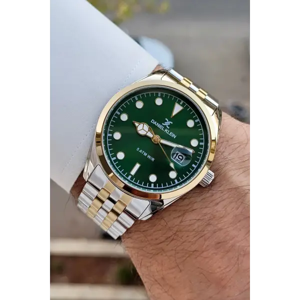 Kadranı Yeşil Kordonu Gold Gümüş Renk İç Göstergeleri Aktif Hediye Paketli Erkek Kol Saati