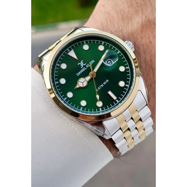 Kadranı Yeşil Kordonu Gold Gümüş Renk İç Göstergeleri Aktif Hediye Paketli Erkek Kol Saati