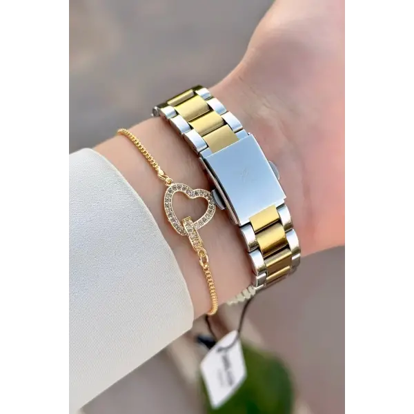 Kadranı Yeşil Kordonu Gold Gümüş Renk 34 Mm Kadın Kol Saati ve Bileklik