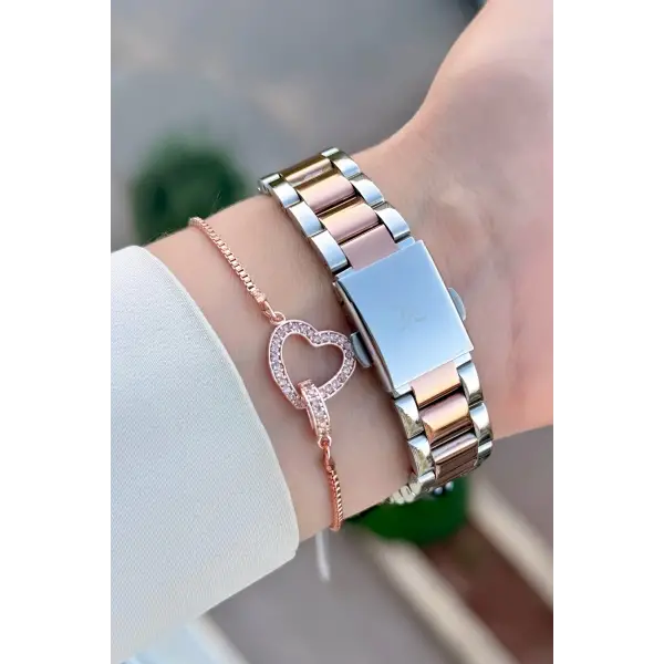 Rose Gümüş Renk 34 Mm Kadın Kol Saati ve Bileklik