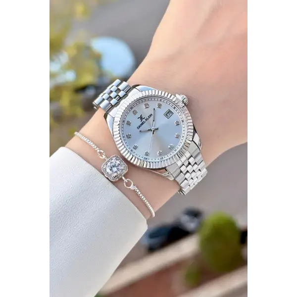 Gümüş Renk Kadın Kol Saati ve Hediye Baget Bileklik