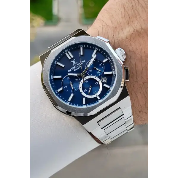 Kadranı Lacivert Kordonu Gümüş Renk İç Göstergeleri Aktif Hediye Paketli Erkek Kol Saati