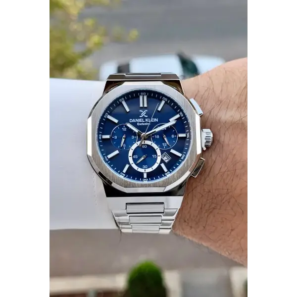 Kadranı Lacivert Kordonu Gümüş Renk İç Göstergeleri Aktif Hediye Paketli Erkek Kol Saati