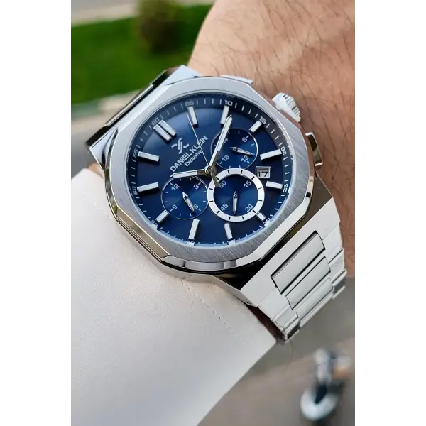 Kadranı Lacivert Kordonu Gümüş Renk İç Göstergeleri Aktif Hediye Paketli Erkek Kol Saati