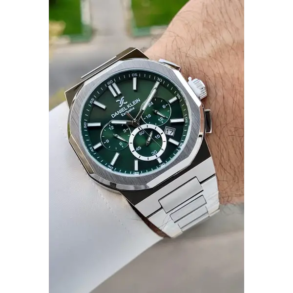 Kadranı Yeşil Kordonu Gümüş Renk İç Göstergeleri Aktif Hediye Paketli Erkek Kol Saati