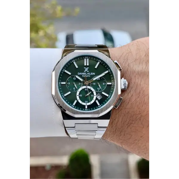 Kadranı Yeşil Kordonu Gümüş Renk İç Göstergeleri Aktif Hediye Paketli Erkek Kol Saati