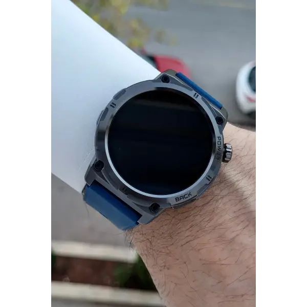 Kasası Siyah Kordonu Lacivert Renk Android ve ios Uyumlu Hediye Paketli Akıllı Saat