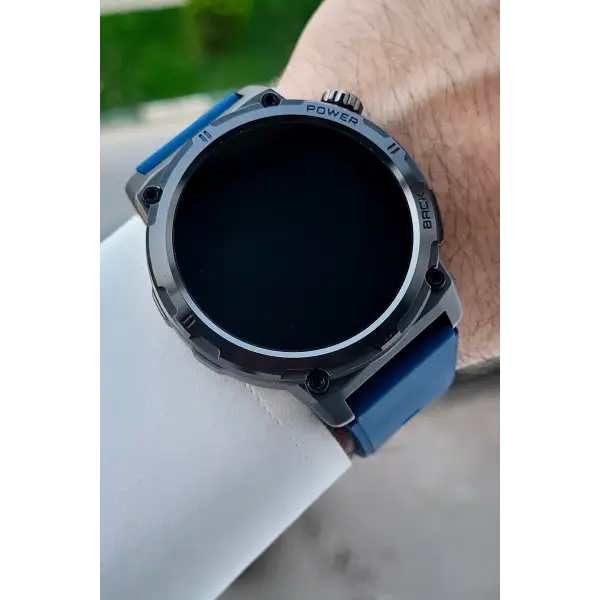 Kasası Siyah Kordonu Lacivert Renk Android ve ios Uyumlu Hediye Paketli Akıllı Saat