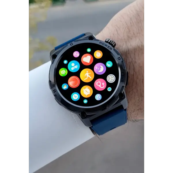 Kasası Siyah Kordonu Lacivert Renk Android ve ios Uyumlu Hediye Paketli Akıllı Saat