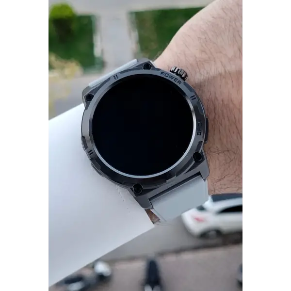 Kasası Siyah Kordonu Gri Renk Android ve İos Uyumlu Hediye Paketli Akıllı Kol Saat