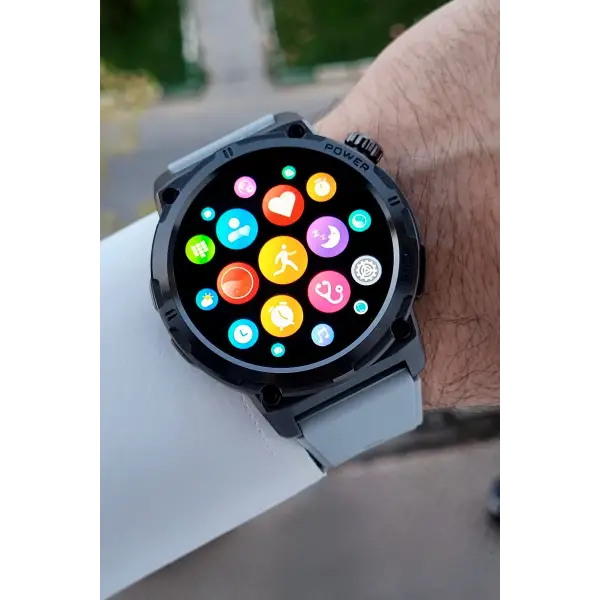 Kasası Siyah Kordonu Gri Renk Android ve İos Uyumlu Hediye Paketli Akıllı Kol Saat
