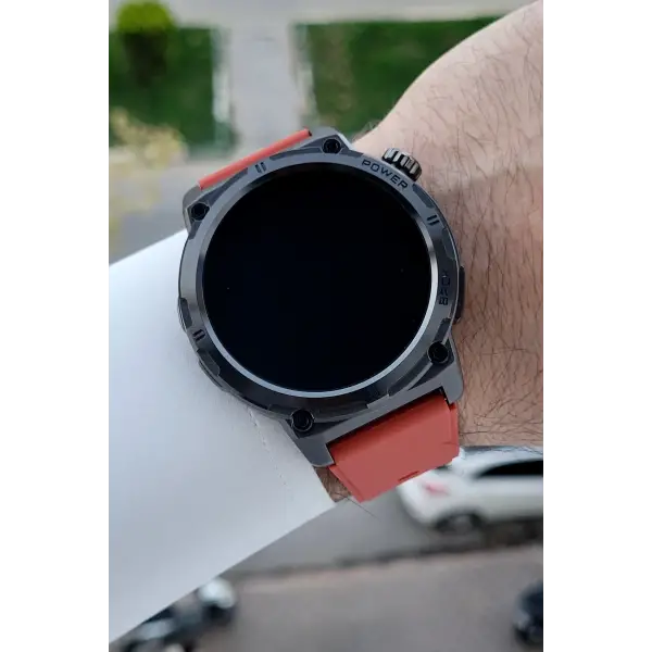 Kasası Siyah Kordonu Kırmızı Renk Android ve ios Uyumlu Hediye Paketli Akıllı Kol Saat