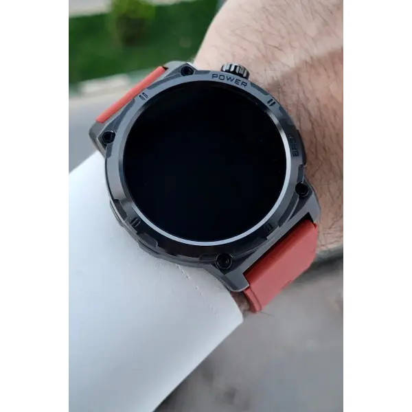 Kasası Siyah Kordonu Kırmızı Renk Android ve ios Uyumlu Hediye Paketli Akıllı Kol Saat