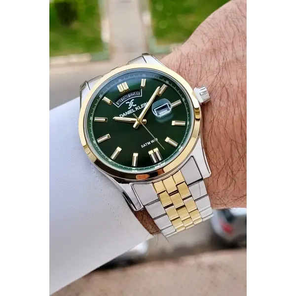 Kadranı Yeşil Kordonu Gold Gümüş Renk 43 mm Erkek Kol Saati