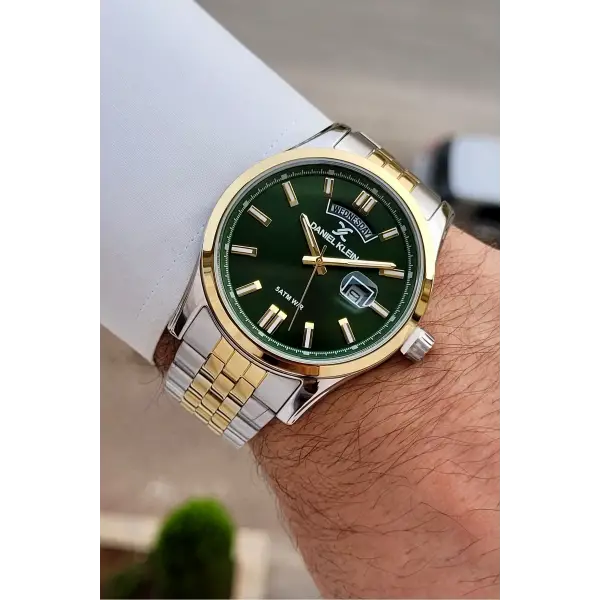 Kadranı Yeşil Kordonu Gold Gümüş Renk 43 mm Erkek Kol Saati