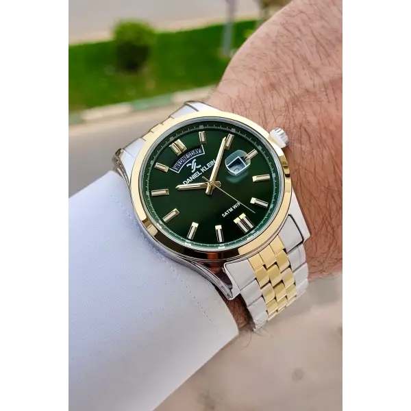 Kadranı Yeşil Kordonu Gold Gümüş Renk 43 mm Erkek Kol Saati