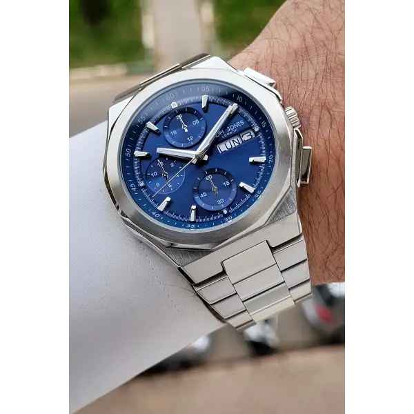 Kadranı Lacivert Kordonu Gümüş Renk 44 mm Erkek Kol Saati