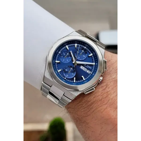 Kadranı Lacivert Kordonu Gümüş Renk 44 mm Erkek Kol Saati