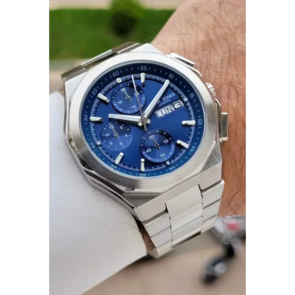 Kadranı Lacivert Kordonu Gümüş Renk 44 mm Erkek Kol Saati