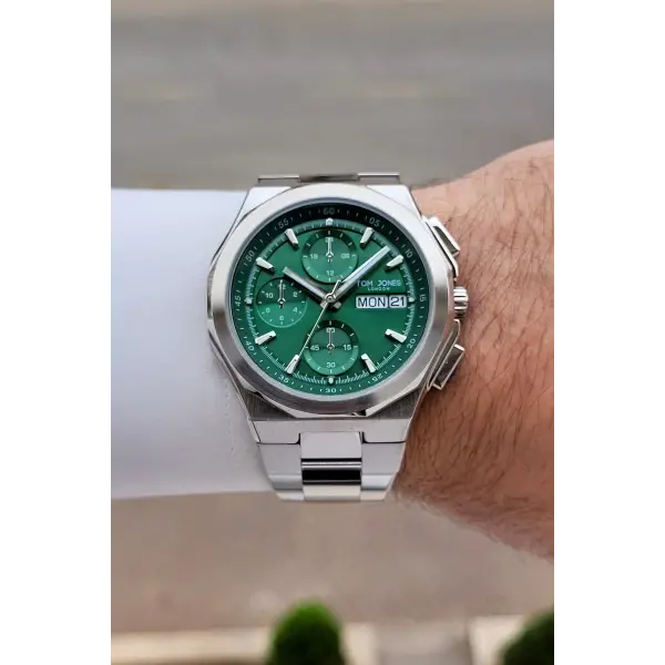 Kadranı Yeşil Kordonu Gümüş Renk 44 mm Erkek Kol Saati