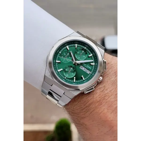 Kadranı Yeşil Kordonu Gümüş Renk 44 mm Erkek Kol Saati