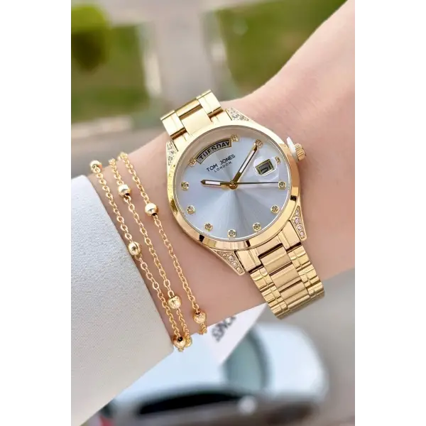 Gold Renk 32 mm Kadın Kol Saati ve Bileklik