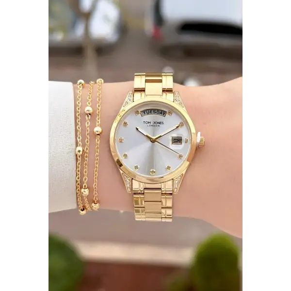 Gold Renk 32 mm Kadın Kol Saati ve Bileklik