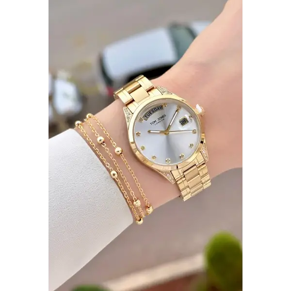 Gold Renk 32 mm Kadın Kol Saati ve Bileklik