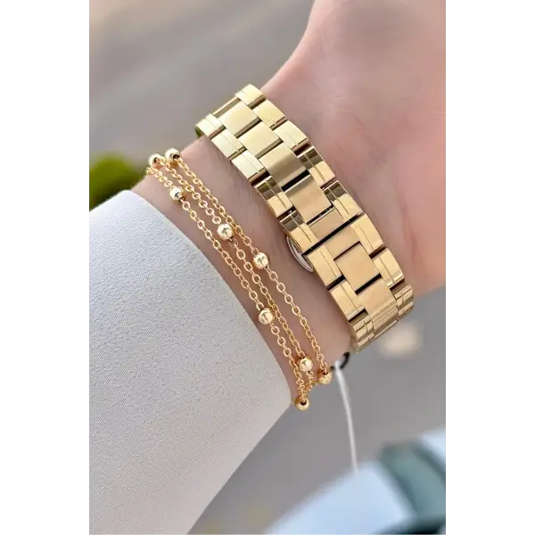 Gold Renk 32 mm Kadın Kol Saati ve Bileklik
