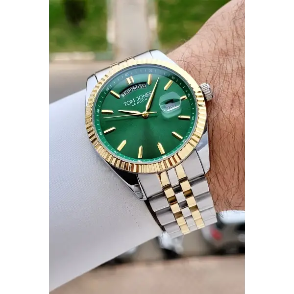 Kadranı Yeşil Kordonu Gold Gümüş Renk 40 mm Erkek Kol Saati