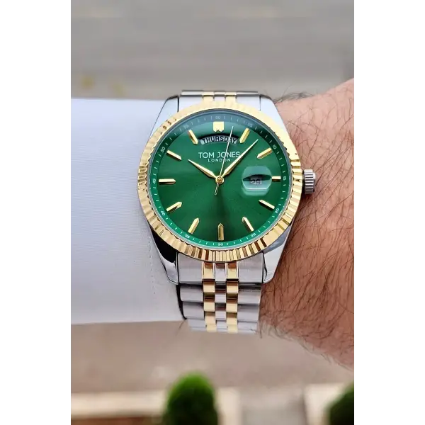 Kadranı Yeşil Kordonu Gold Gümüş Renk 40 mm Erkek Kol Saati