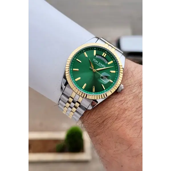 Kadranı Yeşil Kordonu Gold Gümüş Renk 40 mm Erkek Kol Saati