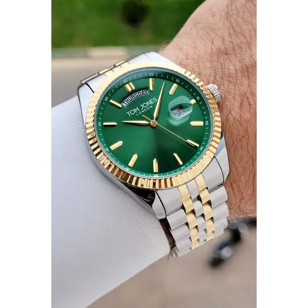 Kadranı Yeşil Kordonu Gold Gümüş Renk 40 mm Erkek Kol Saati