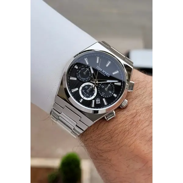 Kadranı Siyah Kordonu Gümüş Renk 42 mm Erkek Kol Saati