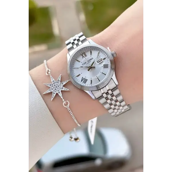 Gümüş Renk 30 mm Kadın Kol Saati ve Bileklik