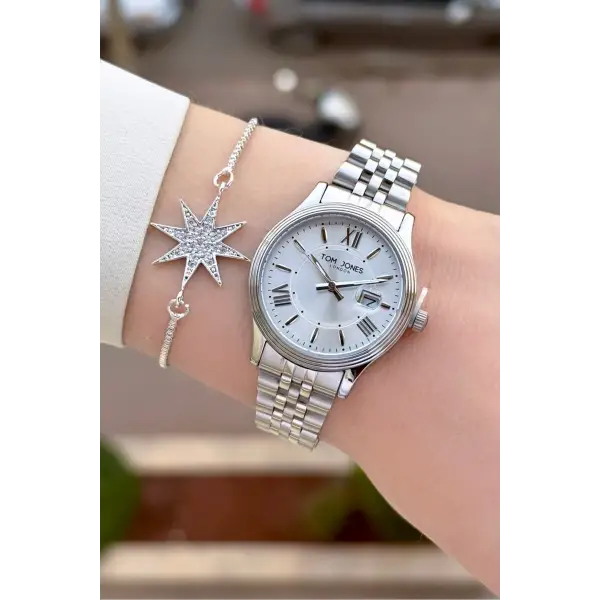 Gümüş Renk 30 mm Kadın Kol Saati ve Bileklik