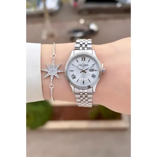 Gümüş Renk 30 mm Kadın Kol Saati ve Bileklik