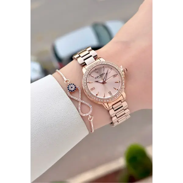 Rose Renk 30 Mm Kadın Kol Saati ve Bileklik