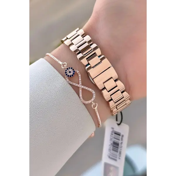 Rose Renk 30 Mm Kadın Kol Saati ve Bileklik