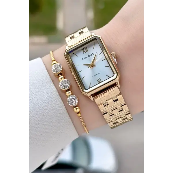 Gold Renk Kadın Kol Saati ve Bileklik