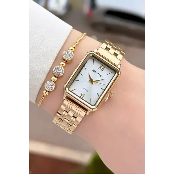 Gold Renk Kadın Kol Saati ve Bileklik